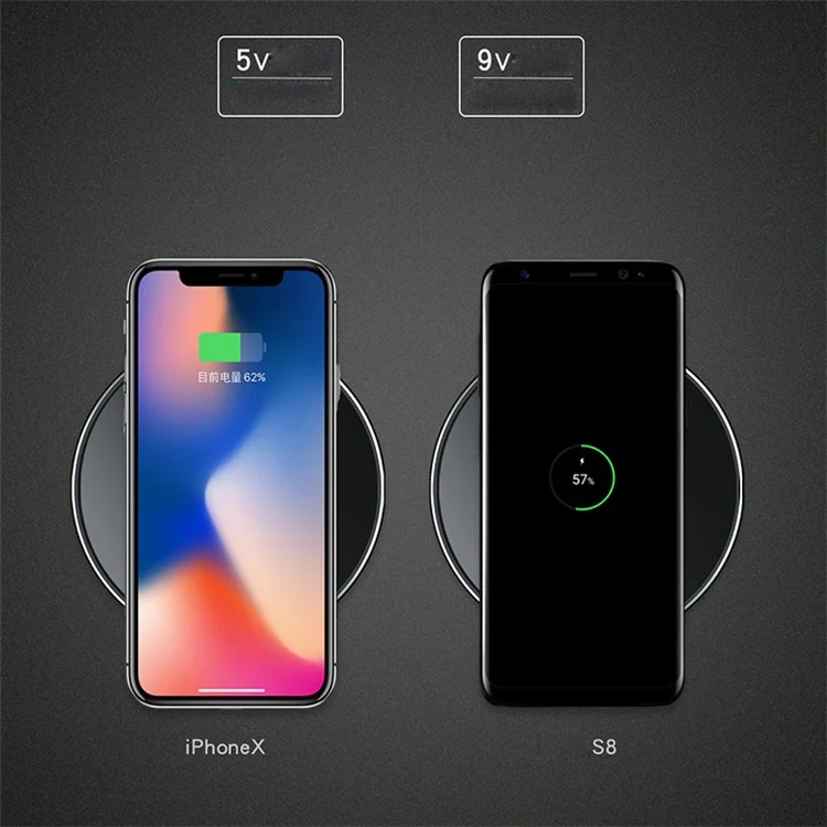CYKE KD-4 Leather Round Shaped 10W Wireless Charging Pat for iPhone X / 8 Plus / 8 Etc. - Black