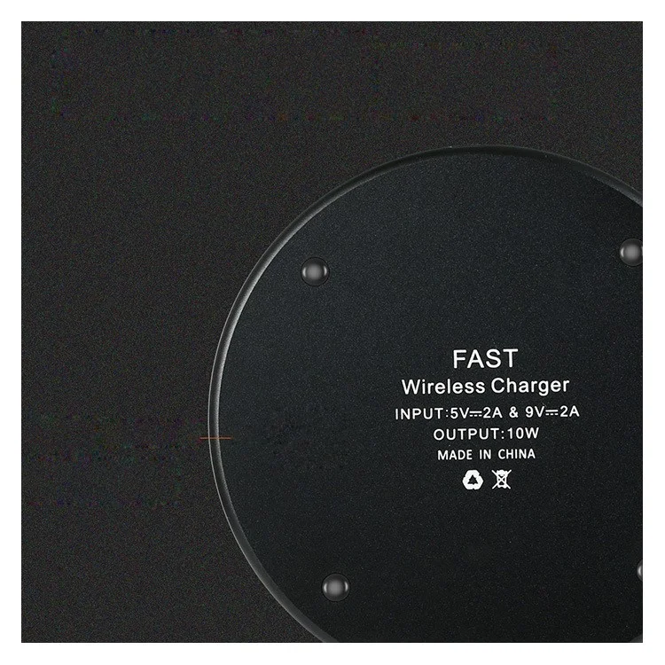 CYKE KD-4 Leather Round Shaped 10W Wireless Charging Pat for iPhone X / 8 Plus / 8 Etc. - Black