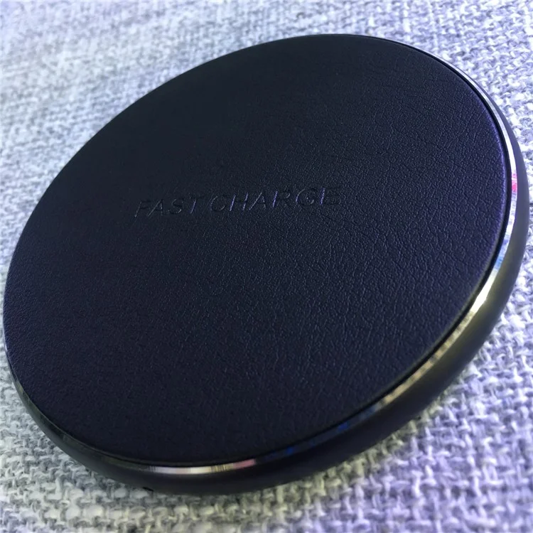 CYKE KD-4 Leather Round Shaped 10W Wireless Charging Pat for iPhone X / 8 Plus / 8 Etc. - Black