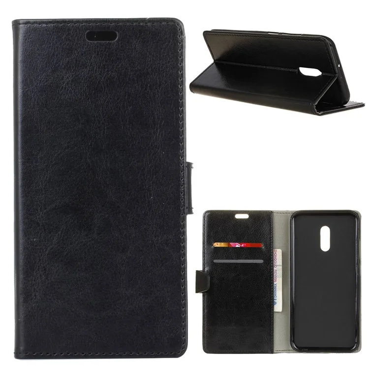 Crazy Horse Wallet Leather Stand Case for Alcatel 3 - Black