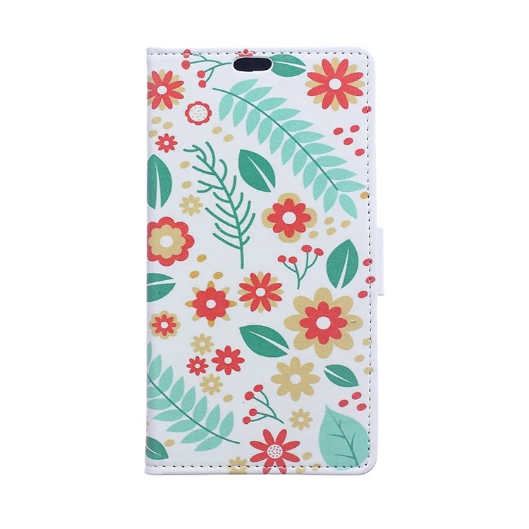 Patterned PU Leather Wallet Magnetic Phone Casing with Stand for Alcatel 3 - Flowers and Leaves