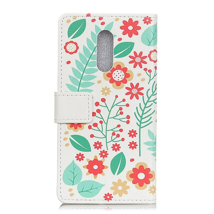 Patterned PU Leather Wallet Magnetic Phone Casing with Stand for Alcatel 3 - Flowers and Leaves