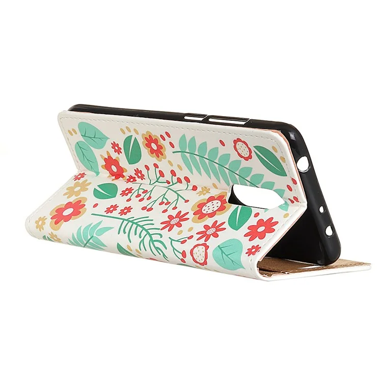 Patterned PU Leather Wallet Magnetic Phone Casing with Stand for Alcatel 3 - Flowers and Leaves