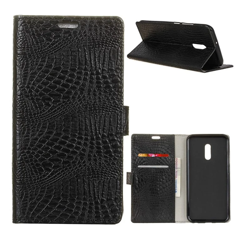 Crocodile Texture Wallet Stand Leather Phone Case for Alcatel 5 - Black