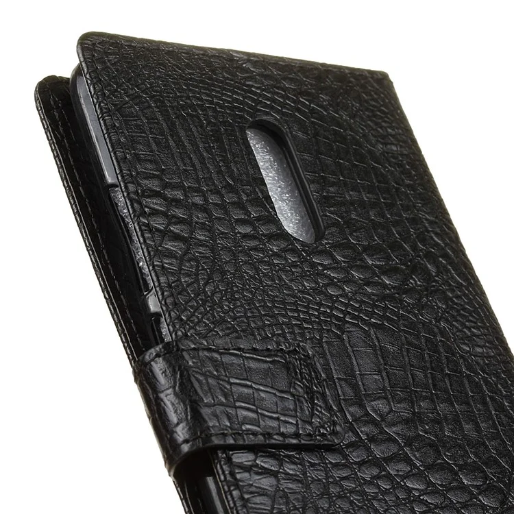 Crocodile Texture Wallet Stand Leather Phone Case for Alcatel 5 - Black