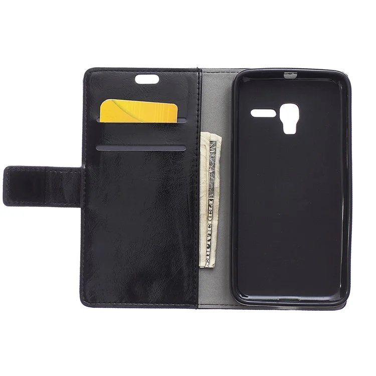 Crazy Horse Leather Case Wallet Cover for Alcatel One Touch Pop 3 5.0 - Black