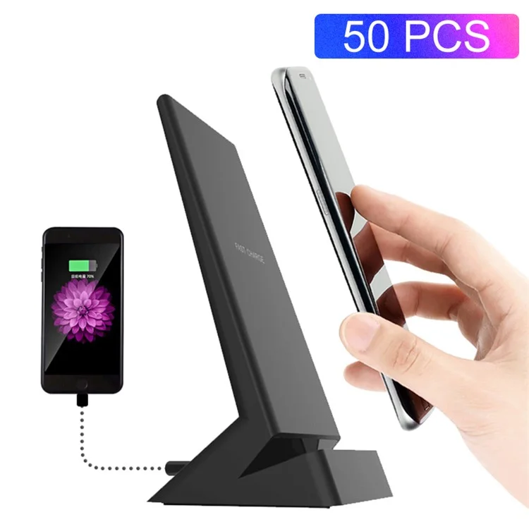 50Pcs/Set W9 10W Vertical Qi Wireless Fast Charger with USB Output for iPhone Samsung etc.