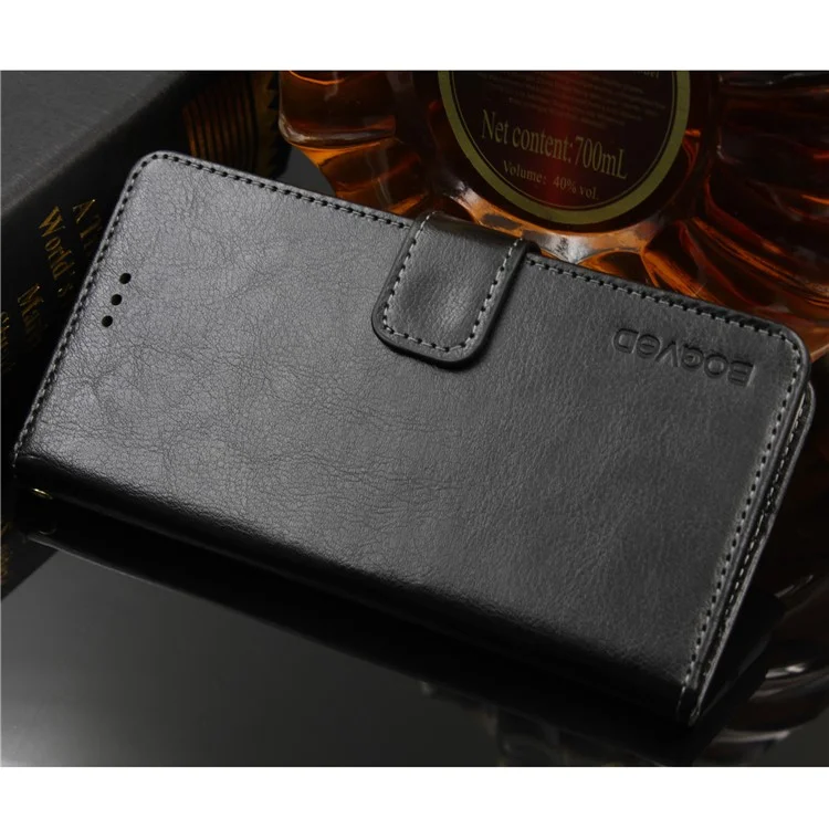 BOGVED Crazy Horse Wallet Stand Leather Case for Alcatel A7 XL - Black