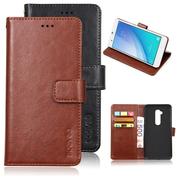 BOGVED Crazy Horse Wallet Stand Leather Case for Alcatel A7 XL - Black