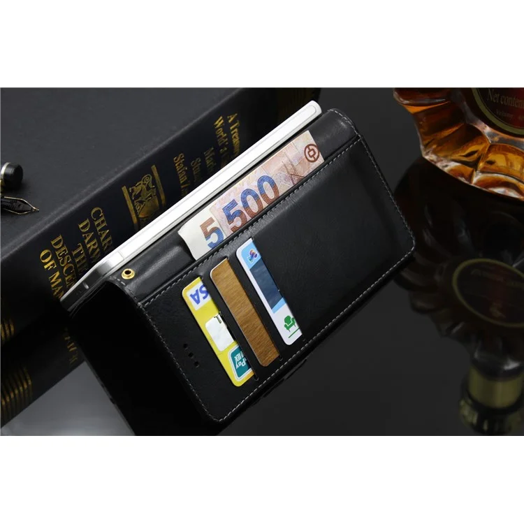 BOGVED Crazy Horse Wallet Stand Leather Case for Alcatel A7 XL - Black