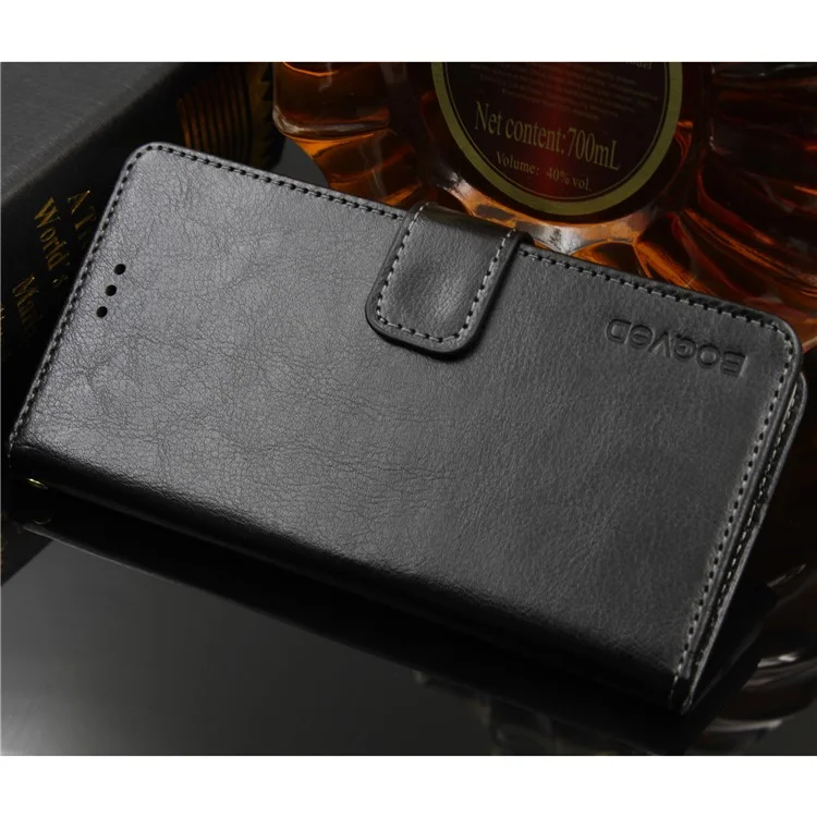 BOGVED Crazy Horse Wallet Stand Leather Mobile Phone Casing for Alcatel Shine Lite - Black