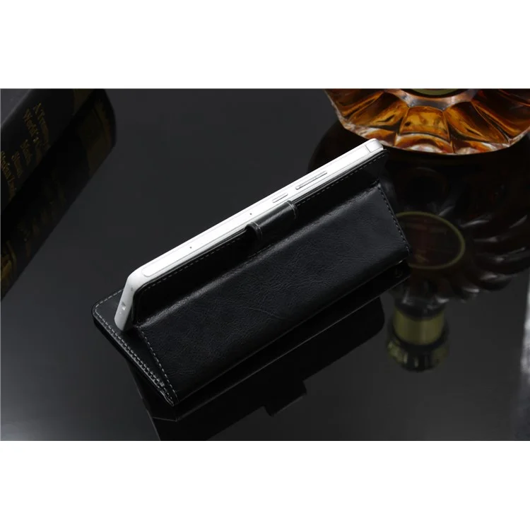 BOGVED Crazy Horse Wallet Stand Leather Mobile Phone Casing for Alcatel Shine Lite - Black