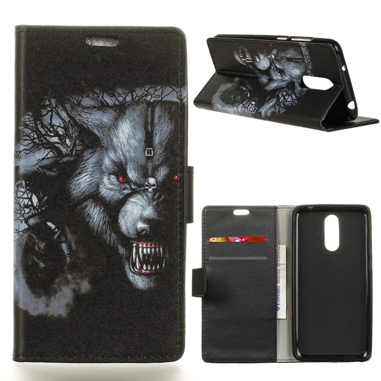 Pattern Printing PU Leather Wallet Stand Case for Alcatel 3 - Fierce Wolf