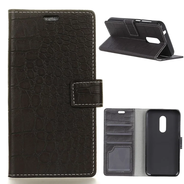 For Alcatel 5 Crocodile Texture Vintage Leather Wallet Stand Phone Case - Black