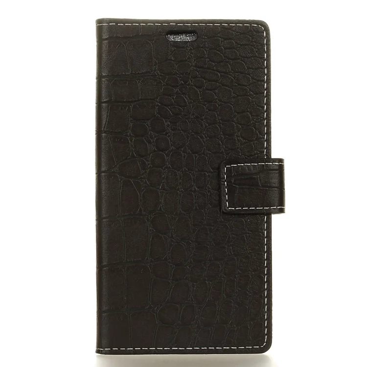 For Alcatel 5 Crocodile Texture Vintage Leather Wallet Stand Phone Case - Black