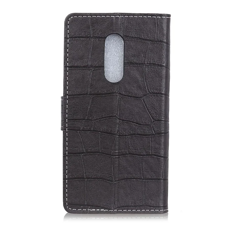 For Alcatel 5 Crocodile Texture Vintage Leather Wallet Stand Phone Case - Black