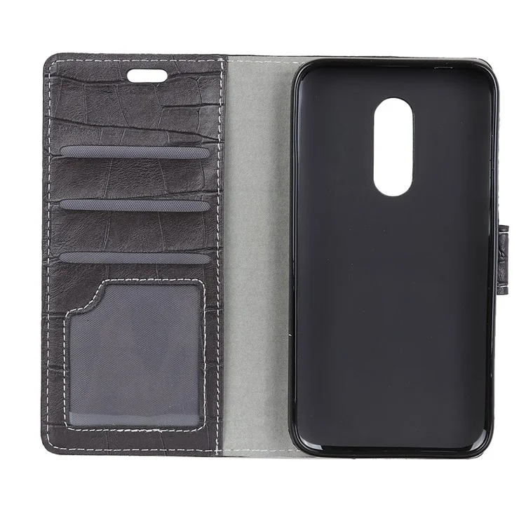 For Alcatel 5 Crocodile Texture Vintage Leather Wallet Stand Phone Case - Black