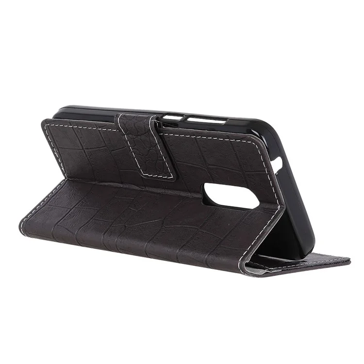 For Alcatel 5 Crocodile Texture Vintage Leather Wallet Stand Phone Case - Black