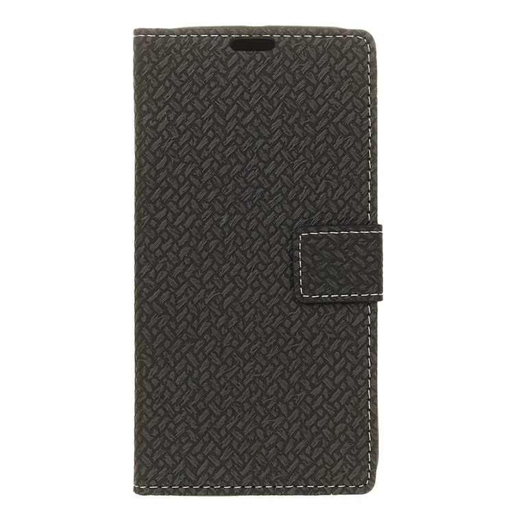 Woven Pattern Wallet Leather Stand Case for Alcatel 3x - Black
