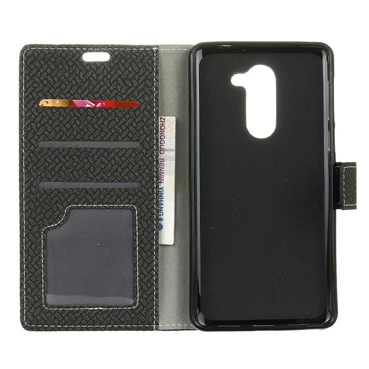 Woven Pattern Wallet Leather Stand Case for Alcatel 3x - Black