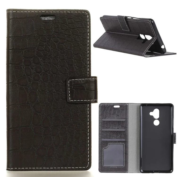 Vintage Crocodile Texture Wallet Leather Cover Case for Alcatel 3x - Black