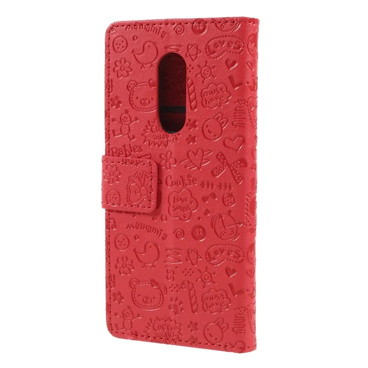 Cartoon Graffiti Pattern Leather Flip Stand Mobile Casing Cover for Alcatel 3 - Red
