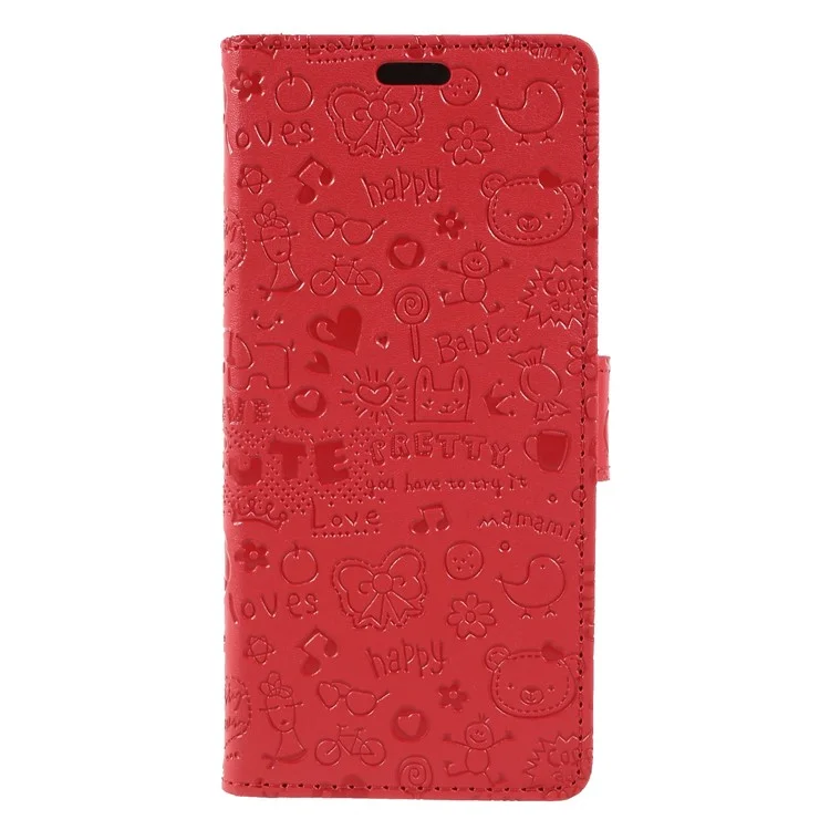 Cartoon Graffiti Pattern Leather Flip Stand Mobile Casing Cover for Alcatel 3 - Red