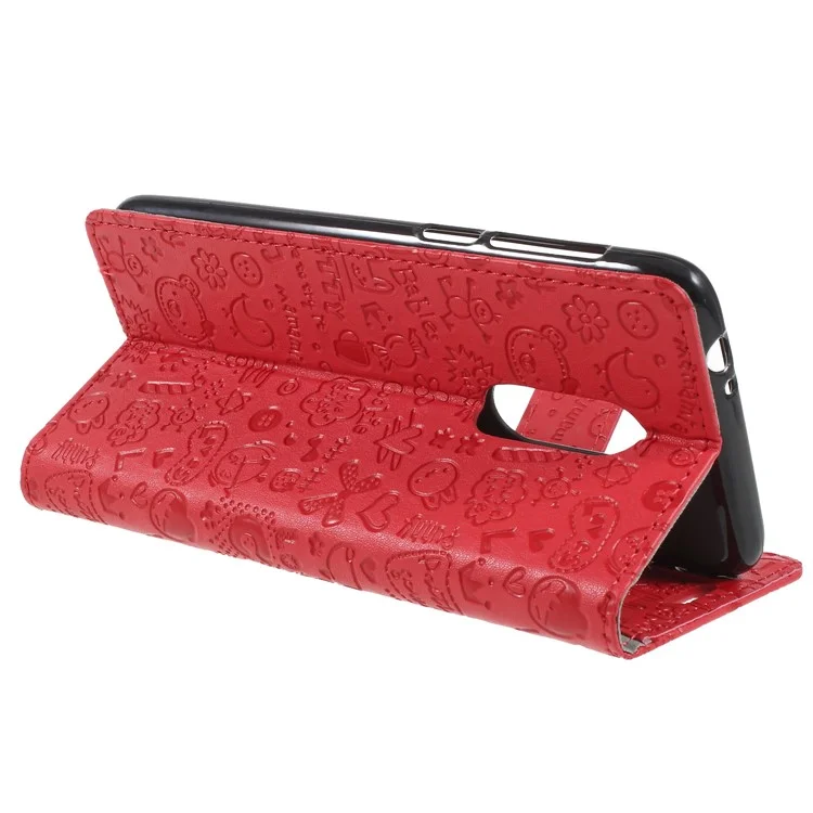 Cartoon Graffiti Pattern Leather Flip Stand Mobile Casing Cover for Alcatel 3 - Red
