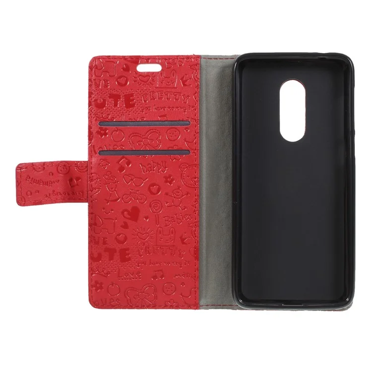 Cartoon Graffiti Pattern Leather Flip Stand Mobile Casing Cover for Alcatel 3 - Red
