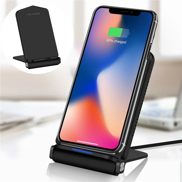 QK200 10W Dual Coil Quick Wireless Charger Pad Stand for iPhone Samsung etc - Black