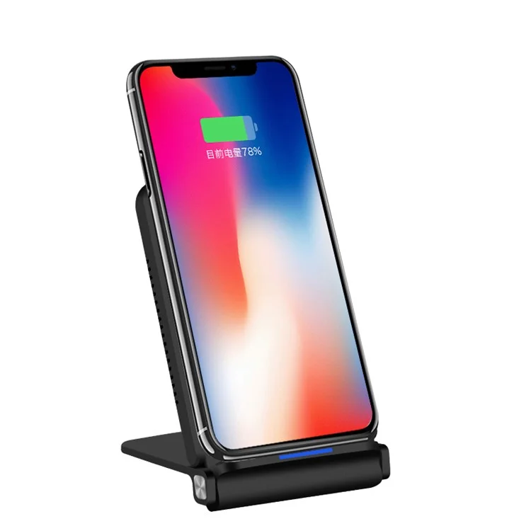 QK200 10W Dual Coil Quick Wireless Charger Pad Stand for iPhone Samsung etc - Black