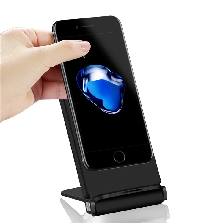 QK200 10W Dual Coil Quick Wireless Charger Pad Stand for iPhone Samsung etc - Black
