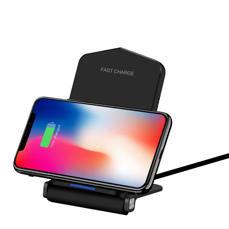 QK200 10W Dual Coil Quick Wireless Charger Pad Stand for iPhone Samsung etc - Black