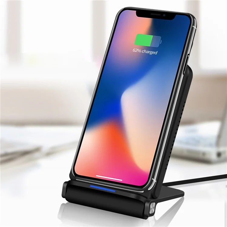 QK200 10W Dual Coil Quick Wireless Charger Pad Stand for iPhone Samsung etc - Black