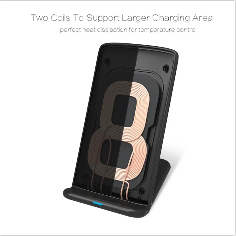 M620 Dual-coil Qi Wireless Charging Stand Charger Pad for iPhone 8/Samsung Galaxy S8 etc.