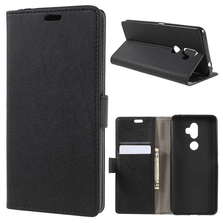 Wallet Stand Magnetic Flip Leather Phone Case for Alcatel 3v - Black