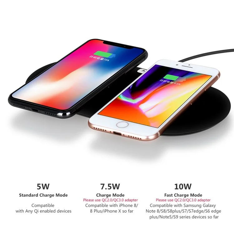 MOMAX Q. Pad Dual Quick Charge Wireless Charging Pad for iPhone X/8/8 Plus, Samsung Note S9 (Not Support FOD Function) - Black