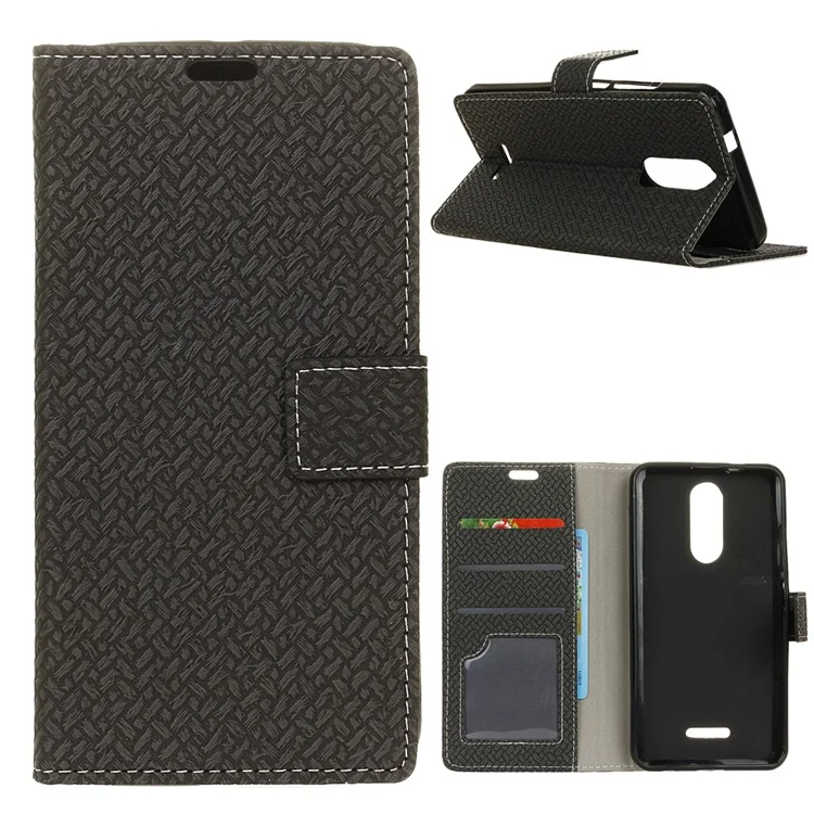 Woven Texture Wallet Stand Leather Phone Case for Alcatel 3C - Black