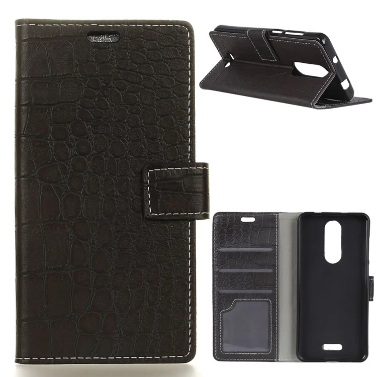 Vintage Crocodile Texture PU Leather Wallet Phone Case for Alcatel 3C - Black