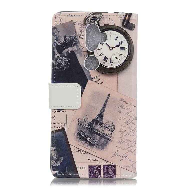 Pattern Printing Wallet Leather Stand Case for Alcatel 3v - Eiffel Tower and Feather