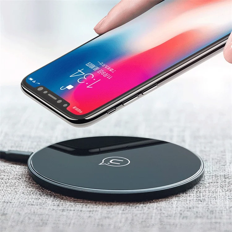 USAMS US-CD55 10W 9V/1.67A Qi Wireless Charger with LED Indication Lights for iPhone X / 8 / 8 Plus etc. - Black