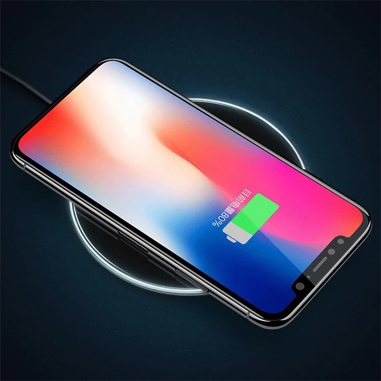 USAMS US-CD55 10W 9V/1.67A Qi Wireless Charger with LED Indication Lights for iPhone X / 8 / 8 Plus etc. - Black
