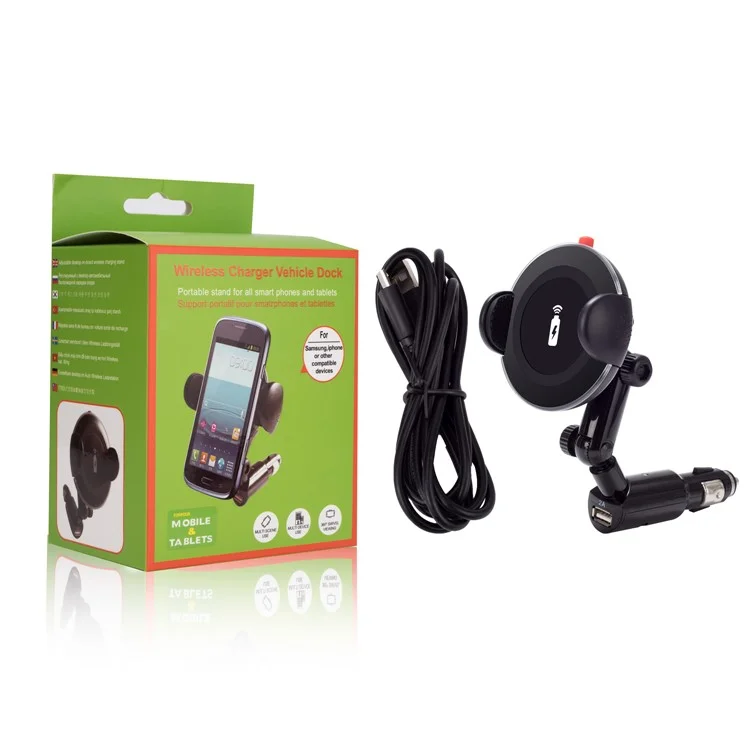 WH-11A 360 Degree Rotating Qi Wireless Charger 2A USB Car Charger for iPhone Samsung etc.