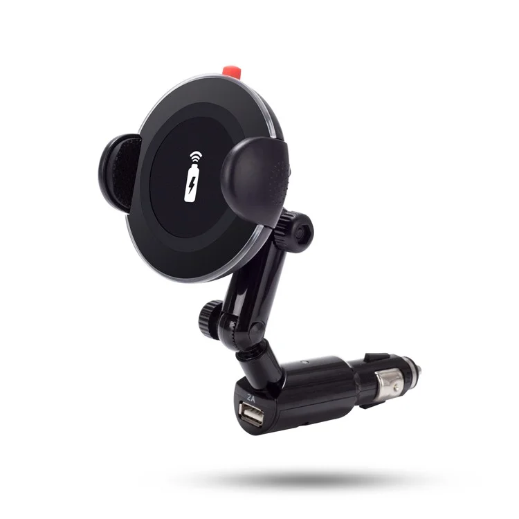 WH-11A 360 Degree Rotating Qi Wireless Charger 2A USB Car Charger for iPhone Samsung etc.