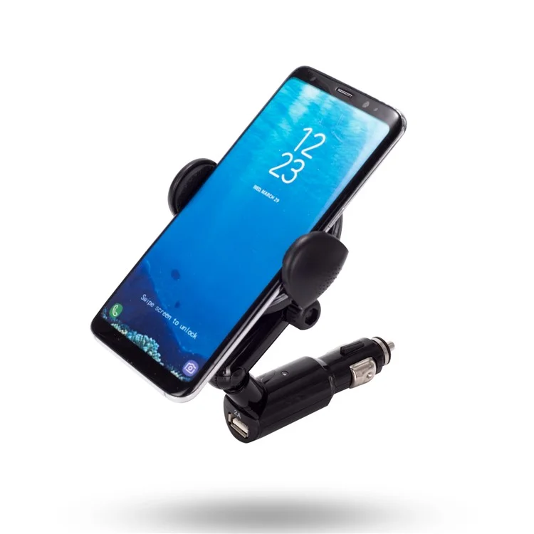 WH-11A 360 Degree Rotating Qi Wireless Charger 2A USB Car Charger for iPhone Samsung etc.