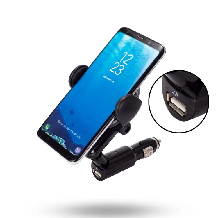 WH-11A 360 Degree Rotating Qi Wireless Charger 2A USB Car Charger for iPhone Samsung etc.