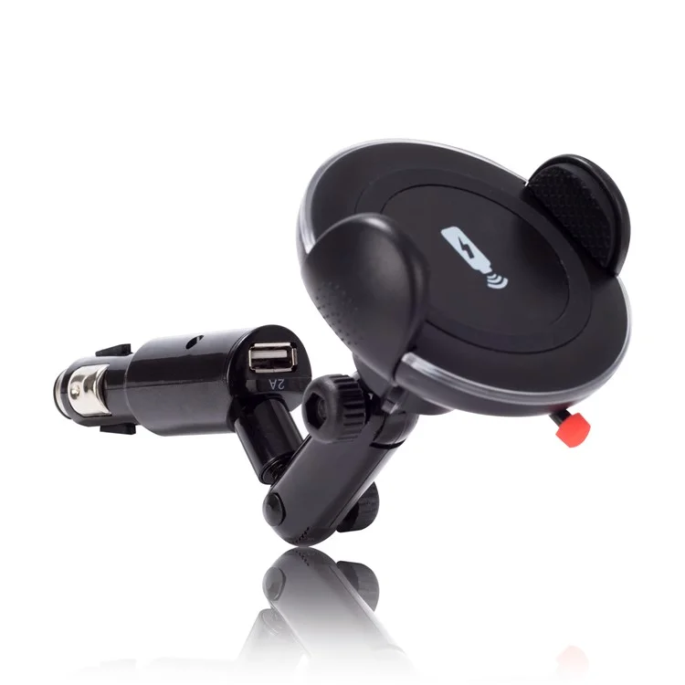 WH-11A 360 Degree Rotating Qi Wireless Charger 2A USB Car Charger for iPhone Samsung etc.