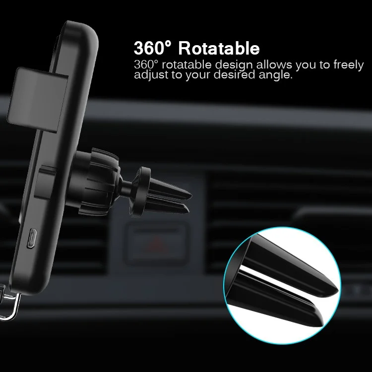 T3 360 Degree Rotary Car Air Vent Qi Wireless Charger Mount for iPhone X/8/8 Plus etc
