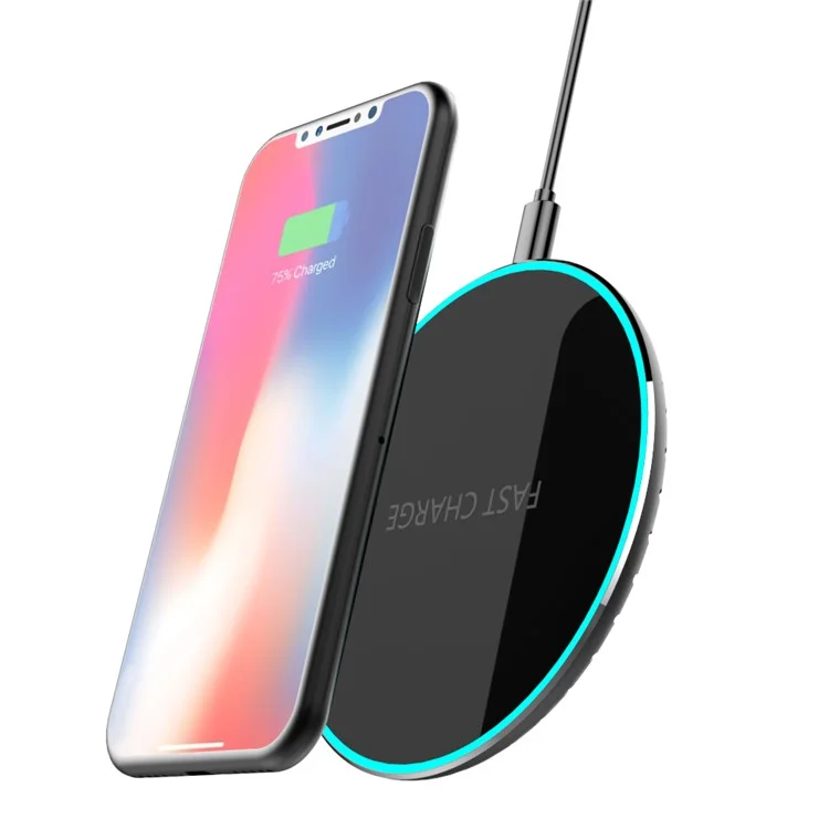AODUKE Qi Wireless 10W Fast Charging Pad with Colorful LED Light for iPhone X / 8 Plus / 8 Etc.