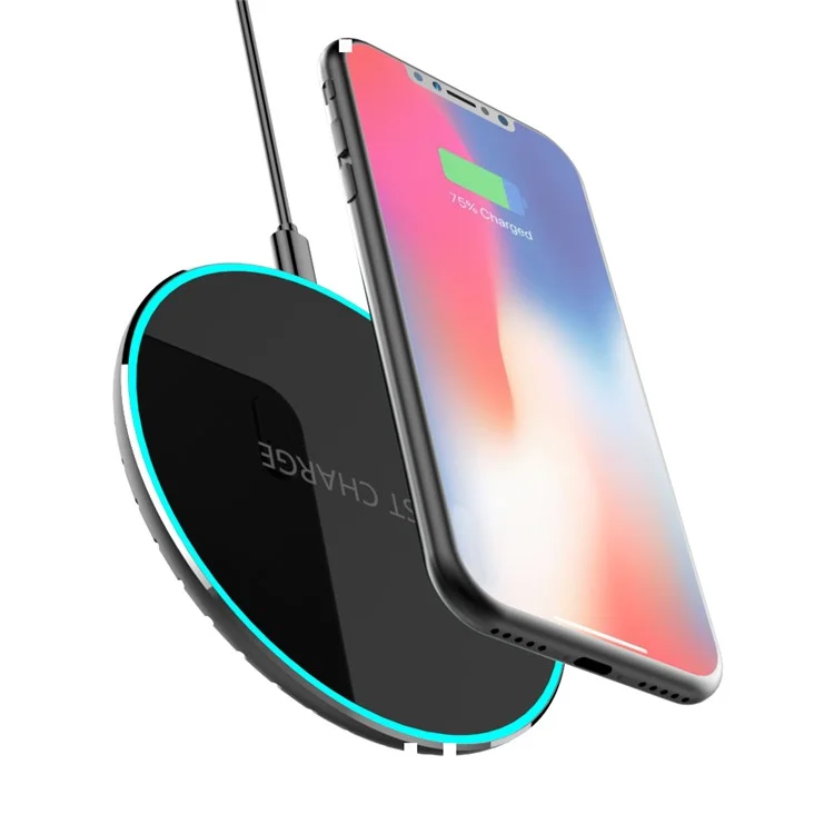 AODUKE Qi Wireless 10W Fast Charging Pad with Colorful LED Light for iPhone X / 8 Plus / 8 Etc.